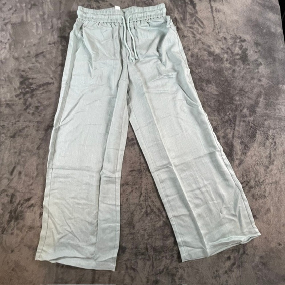 Halara Pale Aqua High Waisted Wide Leg Baggy Linen-Feel Pants Medium